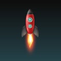 Vector Retro Red and Black Space Rocket Ship Launch on Dark Sky Background. Space Rocket Design Template for Business Royalty Free Stock Photo