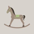 Vector retro rocking kids toy brown horse with branches and heart decoration.