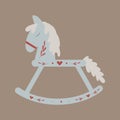 Vector retro rocking kids toy horse with branches and heart decoration.