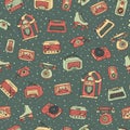 Vector retro seamless pattern with antique tech, scooter, juke b Royalty Free Stock Photo