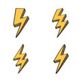 Vector retro set with lightning bolt signs in comic style