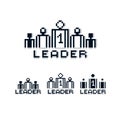 Vector retro sign made in pixel art style. Leadership and teamwork theme geometric pixilated symbol, leader number one.