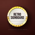 Vector Retro Signboard or Lightbox Illustration with Customizable Design on Dark Background. Light Banner or Vintage Royalty Free Stock Photo