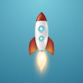 Vector Retro Space Rocket Ship Launch on Blue Sky Background. Space Rocket Design Template for Business, Start Up Royalty Free Stock Photo