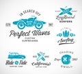 Vector Retro Style Surfing Labels, Logos or T