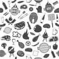 Vector retro styled barbecue icons seamless pattern or background