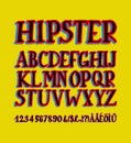 Vector of retro stylized bold font and alphabet