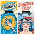 Retro summer sale brochure design set