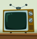 Vector retro vintage old television with wooden cover and antenna template