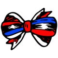 Vector ribbon bow in the colors of the American flag. hand-drawn doodle style isolated ribbon bow in white, red and blue stripes Royalty Free Stock Photo