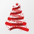 Vector of Ribbon Pine Christmas Tree, Merry Christmas Typographic Poster Royalty Free Stock Photo