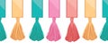 Vector Ribbons With Long Hanging Decorative Tassels Set Horizontal Seamless Repeat Border Pattern. Great for handmade