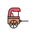 Vector rickshaw, traditional chinese taxi flat color line icon.