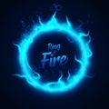 Vector ring of fairy blue underwater fire with bubbles. Procedural fire flames burn around glowing circle. Fire burning Royalty Free Stock Photo