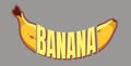 Vector ripe banana curved shape. Yellow bananas drawn in a flat design. Cartoon fruit lettering isolated