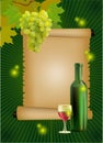 Vector ripe grapes, wine glass and bottle wine . Royalty Free Stock Photo