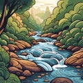 A vector of river stream scenery illustration AI Generated