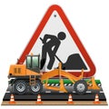 Vector Road Construction Concept with Sign