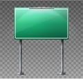 Vector road highway green sign with light spotlight on transparent background