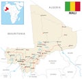 Vector road map of the Republic of Mali with flag