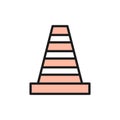 Vector road traffic cone flat color line icon. Royalty Free Stock Photo