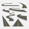 Vector road way winding journey highway illustration. Asphalt street path isolated road Royalty Free Stock Photo