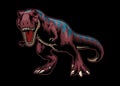 Roaring Red T-Rex With Blue Stripe Illustration in Vintage Style Royalty Free Stock Photo