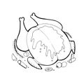 Vector roasted whole chicken. Engraved food illustration. Royalty Free Stock Photo