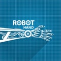 Vector robotic arm symbol on blueprint paper background. robot hand. technology background design Royalty Free Stock Photo