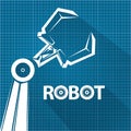Vector robotic arm symbol on blueprint paper background. robot hand. technology background design Royalty Free Stock Photo