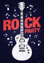 Vector rock party flyer design template with guitar and red headline