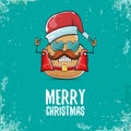 Vector rock star santa potato funny cartoon cute character with with red santa hat and calligraphic merry christmas text