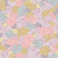 Vector Rockabilly Retro Roses seamless pattern background.