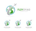 Vector of rocket and earth logo combination. Airplane and world symbol or icon. Unique global and ecology logotype Royalty Free Stock Photo