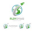 Vector of rocket and earth logo combination. Airplane and world symbol or icon. Unique global and ecology logotype Royalty Free Stock Photo