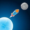 Vector rocket that flies from earth to the moon. Flat style Royalty Free Stock Photo