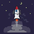Vector rocket gliding between the stars and the moon, perfect for illustration and animation Royalty Free Stock Photo