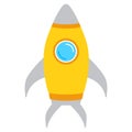 Rocket icon concept, launch startup business, creative idea, project start up. Flat design with yellow rocket isolated on white