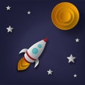 Vector rocket, space, planets, stars, cut from paper, 3d. Used for posters, posters, postcards, banners, backgrounds Royalty Free Stock Photo