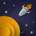 Vector rocket, space, planets, stars, cut from paper, 3d. Used for posters, posters, postcards, banners, backgrounds Royalty Free Stock Photo