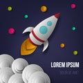 Vector rocket, space, planets, stars, cut from paper, 3d. Used for posters, posters, postcards, banners, backgrounds Royalty Free Stock Photo