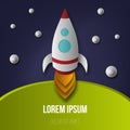 Vector rocket, space, planets, stars, cut from paper, 3d. Used for posters, posters, postcards, banners, backgrounds Royalty Free Stock Photo