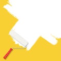 vector roller brush with white paint for text on yellow background