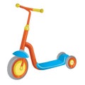 Vector roller scooter. Balance bike. Cartoon cute color kick scooter for design or web pages, posters. Push scooter isolated on wh