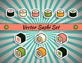 Vector rolls sushi set