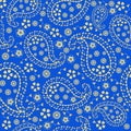 Romantic blue background with golden paisley
