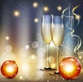 Vector romantic christmas background with two glasses and christ