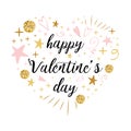 Vector romantic Happy Valentines Day calligraphy banner heart shape pink gold glitter colors Royalty Free Stock Photo