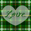 Vector romantic scottish tartan heart in green, white and black. British or irish celtic design for invitation, greeting, celebrat