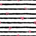 Vector romantic seamless pattern with hand drawn hearts and strips. Royalty Free Stock Photo